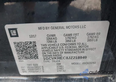 2018 Chevrolet Silverado 1Lt из США, поврежденный, VIN 1GCVKREC8JZ218949